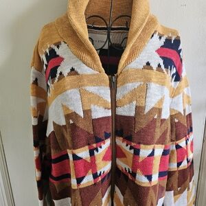 Sun + Stone Colorful Geometric Knit Cardigan